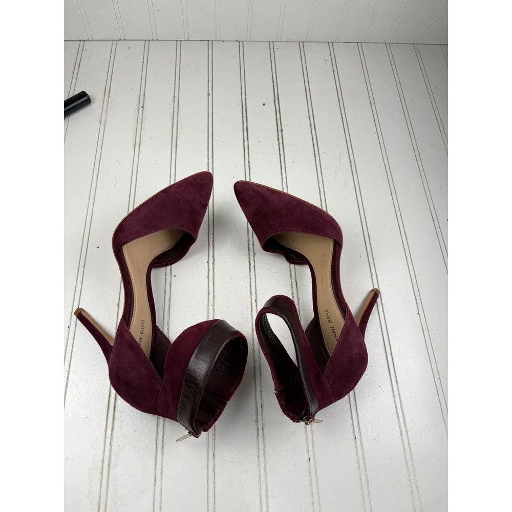Gianni Bini Vintage Burgundy Suede Ankle Strap d'Orsay Heels Women's Size 8.5M